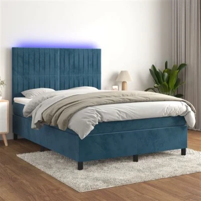 Afbeelding van vidaXL Boxspring met matras en LED fluweel donkerblauw 140x200 cm