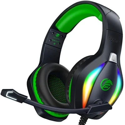 Afbeelding van Fachixy (2023) FC100 gaming headset voor PS4/PS5/pc/Xbox/Nintendo Switch, PS4 met kabel en RGB licht, stereo surround microfoon, ruisonderdrukking, groen