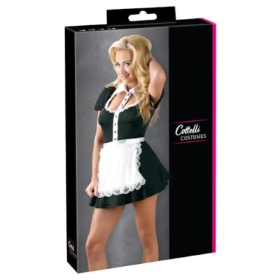 Afbeelding van Cottelli Collection Mini Jurk in Dienstmeisje Ontwerp voor de Ondeugende Avonden met Knoop Sluiting en Goede Pasvorm Maat XL Zwart
