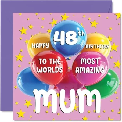 Afbeelding van 48e Verjaardagskaart voor moeder World&#039;s Most Amazing Mum van dochter en zoon, 145 mm x mm, 48 jaar, wenskaarten mama,