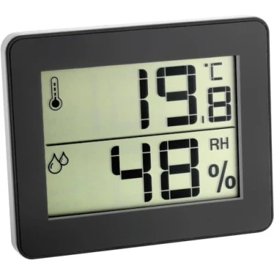Image de TFA Dostmann Thermo hygromètre digital, 30.5027.01, pour le contrôle de la température et l&#039;humidité intérieures, valeurs max. min., ultra plat, noir