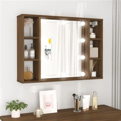 Afbeelding van vidaXL Spiegelkast met LED verlichting 76x15x55 cm bruin eikenkleur