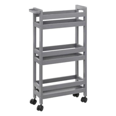 Afbeelding van 5Five Keuken of badkamer trolley 3 laags betongrijs D15 x B40 H75 cm mdf hout met wielen