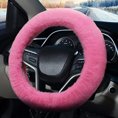 Afbeelding van Pahajim Fluffy Stuurhoes voor auto, van bont, Fuzzy, universele stuurhoes, 36 39 cm, Moumoute stuur vrouwen (roze)