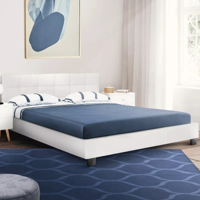 Afbeelding van Lit double CHARLOTTE avec sommier 140x190 cm PVC blanc