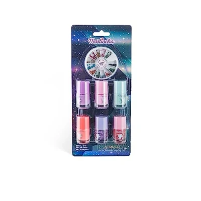 Afbeelding van Martinelia Galaxy mini manicureset voor kinderen, set met 6 nagellakken kinderen en verschillende glitter, waternagellak, blauw, roze, paars oranje + 2 glitternagellak, niet giftig
