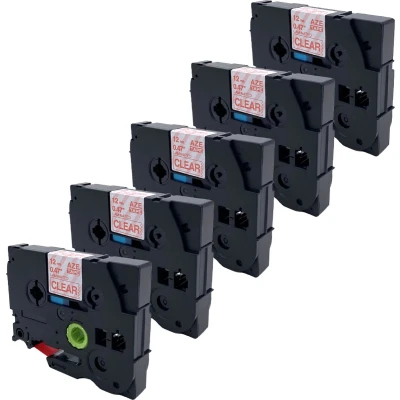 Afbeelding van DULA Brother Compatible label tape Tze 132 5 cassettes P Touch Rood op transparant 12mm x 8m