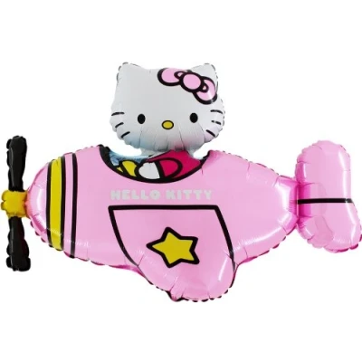 Afbeelding van Toyland® 37 inch Hello Kitty roze vliegtuigfolieballon feestdecoraties