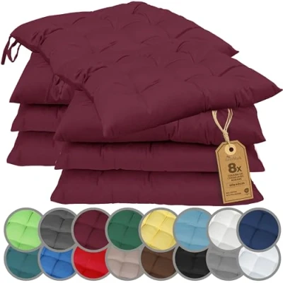 Afbeelding van NatureMark Set van 8 stoelkussens met linten, 40 x cm, bordeauxrood