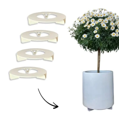 Afbeelding van terraced® Set van 4 onderzetters voor bloempot, kleur: crèmewit, rond, diameter 27 cm, onderzetter gerecycled materiaal, Made in Germany