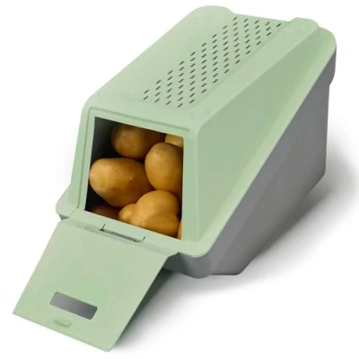 Afbeelding van ARTECSIS Aardappelopbergdoos, lentegroen, 1 set L, 5 liter, stapelbare groentebox met EasyClick technologie, groentestickers