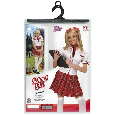 Afbeelding van Widmann Leraar &amp; Professor Scholier Student Kostuum Spannend Schoolmeisje Vrouw Rood, Wit / Beige XS Carnavalskleding Verkleedkleding