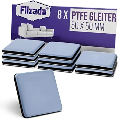 Afbeelding van Filzada® Set van 8 zelfklevende teflon glijders 50 x mm (vierkant) Professionele meubelglijders PTFE (teflon)