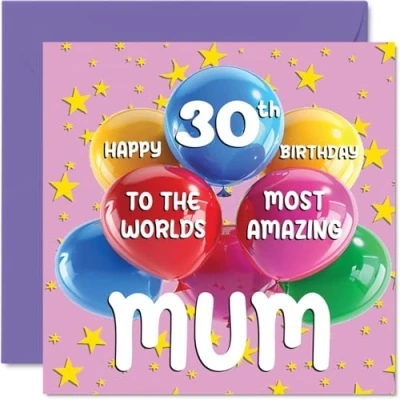 Afbeelding van 30e verjaardagskaart voor moeder World&#039;s Most Amazing Mum van dochter, zoon, 145 mm x mm, 30 jaar, wenskaarten moeder,