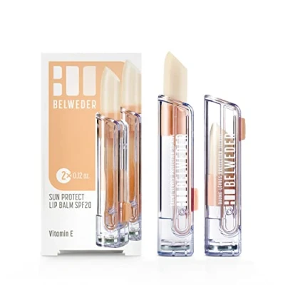 Afbeelding van BELWEDER 2 x Lippenbalsems SPF20 met vitamine E beschermend, rustgevend, regenererend ideaal voor zee en bergen transparante balsem mannen vrouwen sticks van 3,5 g