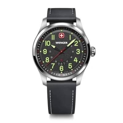 Afbeelding van WENGER Terragraph Herenhorloge, kwarts, analoog, waterdicht tot 100 m, diameter 43 mm, gemaakt in Zwitserland, zwart., Klassiek