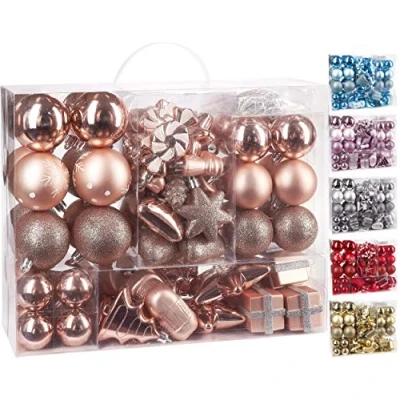 Afbeelding van BRUBAKER Kerstballen 77 Delige Set Kerstboomdecoraties met Ballen Sterren Laarzen Dennenappels Verpakkingen Plastic Roségoud