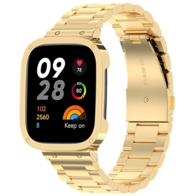 Afbeelding van Stalen schakelband met case Goud Xiaomi Redmi Watch 3