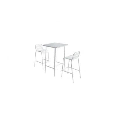 Afbeelding van Vente unique Hoge tuineethoek van metaal: een tafel L70 cm en 2 stoelen Wit MIRMANDE MYLIA L 70 x H 106 D