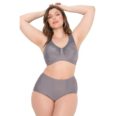 Image de Ulla Popken Soutien gorge de soulagement pour femme, sans armatures, pendentif en strass, bonnet C G, Gris béton, 105F