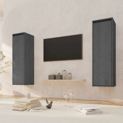Afbeelding van Wandkasten 2 st 30x30x100 cm massief grenenhout grijs