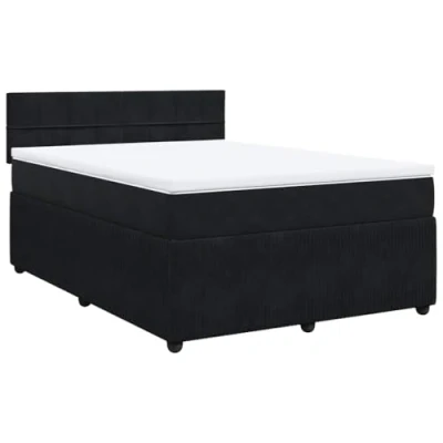 Image de vidaXL Sommier à lattes de lit avec matelas Noir 140x190 cm Velours
