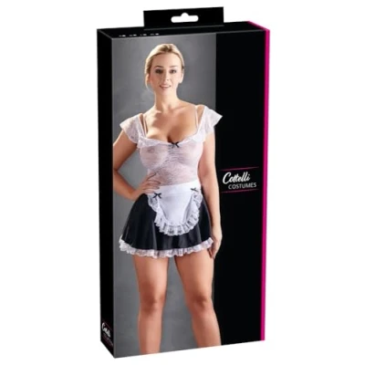 Afbeelding van Cottelli Collection Realistische Dienstmeisje Outfit voor Erotische Rollenspelen Licht Ontbloot met Verstelbare Bandjes Maat M Wit