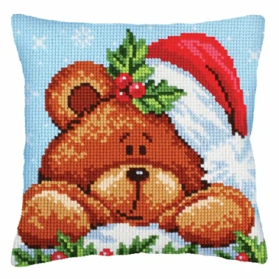 Afbeelding van Voorbedrukt kruissteekkussen Christmas with a Teddy Bear Collection d&#039;Art 5240
