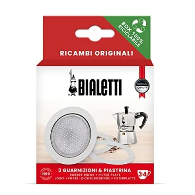 Image de Bialetti Pièces de rechange, comprend 3 joints et 1 plaque, compatibles avec Moka Express, Flammetta, Break, Happy, Dama, Melody, Alpina, Timer Rainbow (3/4 tasses)