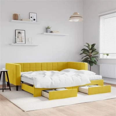 Afbeelding van vidaXL Slaapbank met onderschuifbed en lades 90x200 cm fluweel geel