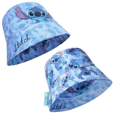 Afbeelding van Disney Lilo en Stitch vissershoed voor kinderen, meisjes, zomer, vakantie, strand, Omkeerbaar blauw