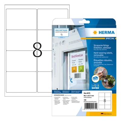 Image de Herma 4575 résistante aux intempéries d&#039;écran Étiquettes (A4, 99,1 x 67 mm résidus Mat Résistant 160 pièces), blanc