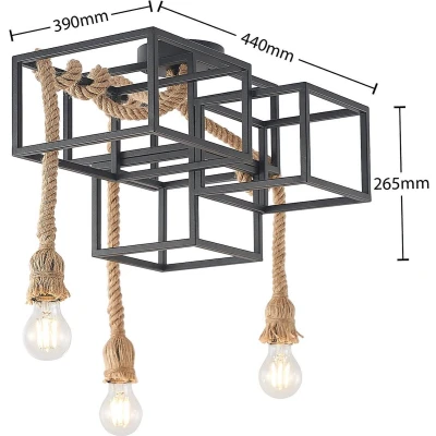 Afbeelding van Lucande plafondlamp 3lichts staal, draad H: 26.5 cm E27 zandzwart, lichtbruin
