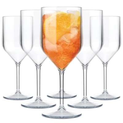 Afbeelding van TUNDRA Set van 6 kruissteelglazen, 25 cl, stevig kunststof, herbruikbaar, onbreekbare wijnglazen, BPA vrij en vaatwasmachinebestendig, champagneglas, wijnglas (transparant)