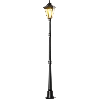 Afbeelding van Outsunny Buitenlamp op zonne energie tuinlamp staande lantaarn klassieke waterdichte aluminium lamp PIR bewegingssensor, instelbare helderheid zwart