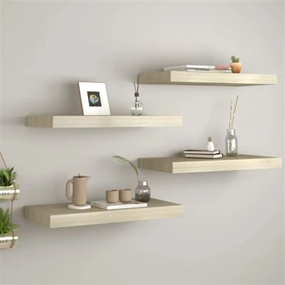 Afbeelding van Wandschappen zwevend 4 st 60x23,5x3,8 cm MDF eikenkleurig