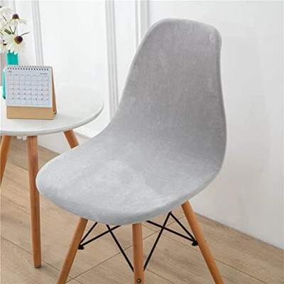 Afbeelding van Highdi Set van 1/2/4/6 Fluwelen Scandinavische stoelhoezen, Effen kleur hoezen voor eetkamerstoelen, stoelen zonder leuning de keuken, woonkamer, kantoor (lichtgrijs, 4 stuks)