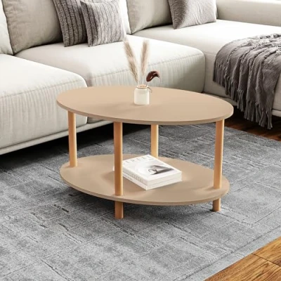 Afbeelding van [en.casa] Salontafel, ovaal, met opbergruimte, woonkamermeubels, design, spaanplaat, beukenhout, 43 x 70 44 cm, cappuccino natuur