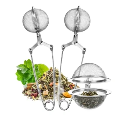 Afbeelding van Wilhelm Sell® 2 x roestvrijstalen thee ei bolvormige gemakkelijk te reinigen filtertang voor losse thee, specerijen en kruiden fijnmazige theefilter (2 stuks)