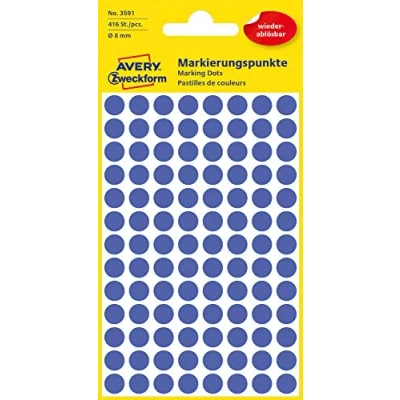 Afbeelding van Avery Etiket Zweckform 8mm rond blister 4 vel a 104 et. blauw Non permanent