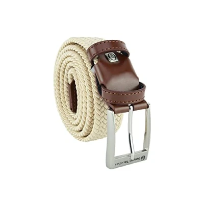 Afbeelding van Sergio Tacchini Gevlochten riem voor dames en heren, van elastische stof met inzetstukken echt leer, geschenkdoos, Beige
