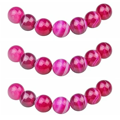 Afbeelding van MJDCB 43 stuks 8 mm natuurlijke ronde rozenrode gestreepte agaatkralen voor het maken van sieraden, armbanden, halskettingen