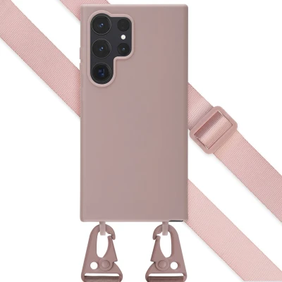Afbeelding van Selencia hoesje Geschikt voor Samsung Galaxy S24 Ultra met koord Siliconen afneembaar roze