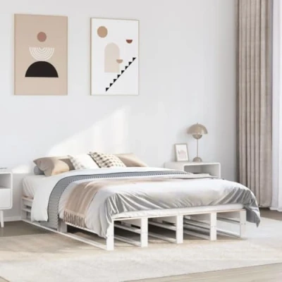 Afbeelding van vidaXL Bedframe zonder matras massief grenenhout wit 135x190 cm