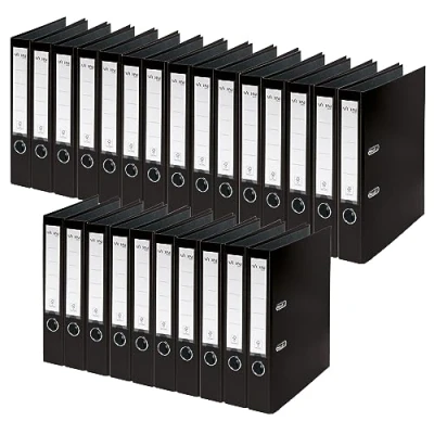 Afbeelding van von Leitz 10560095 25 stuks DIN A4 kartonnen mappen met kunststof omslag, rug 50 mm, voor 350 vellen, FSC gecertificeerd karton, school, studie en thuis, zwart