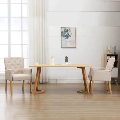 Afbeelding van Eetkamerstoel met armleuningen stof beige