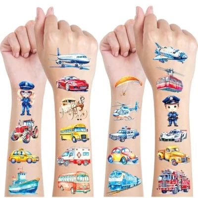 Afbeelding van Tattoo auto&#039;s voor kinderen, 12 vellen, auto&#039;s, tijdelijke tatoeages, glitter, decoratie, verjaardag, cadeau jongens en meisjes, waterdicht, kinderen