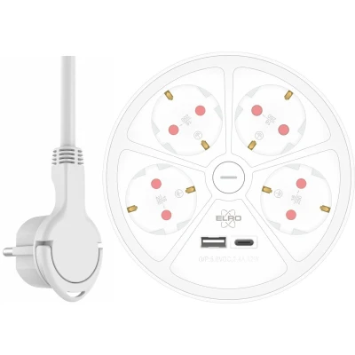 Afbeelding van ELRO ES604 Design Stekkerdoos 6 voudig met 1,5m snoer en schakelaar 4x stopcontact + USB C