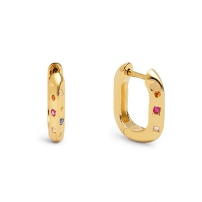 Afbeelding van SINGULARU Oorbellen met Starla ringen. Messing 18K verguld. Rechthoekig gekleurde zirkonia. Kliksluiting. Sieraden voor dames