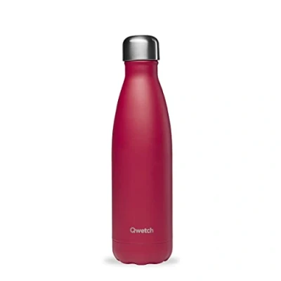 Afbeelding van Qwetch Thermosfles, mat, framboos, 500 ml, drinkfles voor onderweg van roestvrij staal, 24 uur koud en 12 warm, waterdicht, BPA vrij herbruikbaar, thermosfles sport, reizen, kantoor,